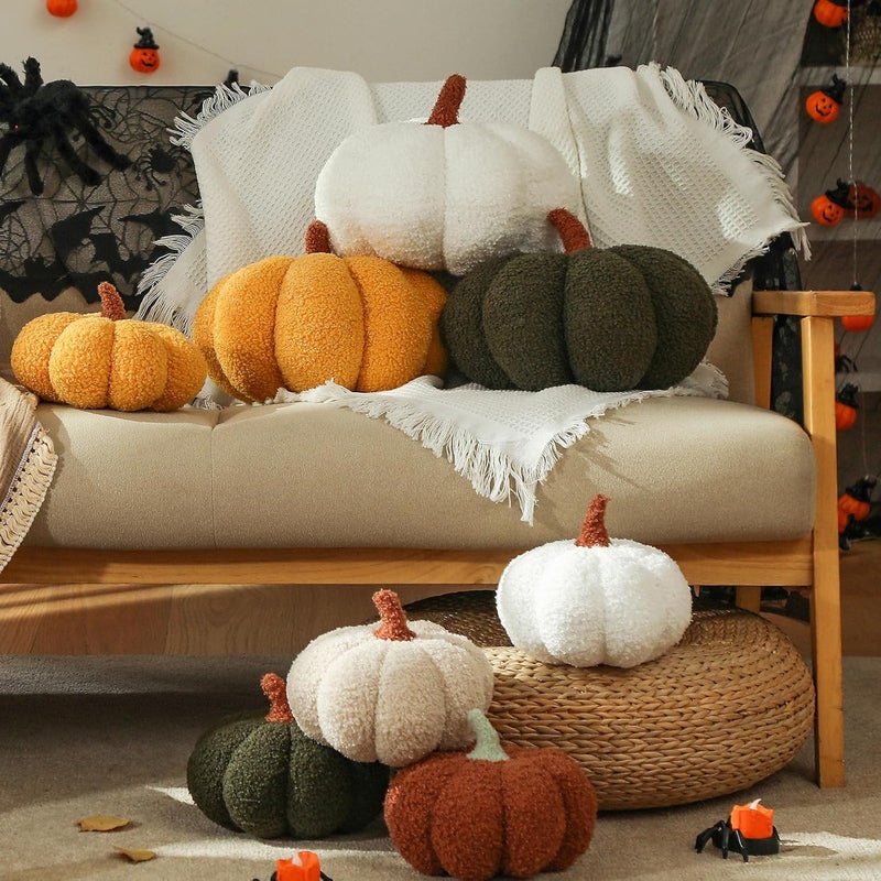 YRXRUS Pumpkin Pillows, Thanksgiving Pumpkin Pillow Set of 2, Yellow Throw Pillows Fall Room Decoration, Teddy Fleece 6x12&4x7 Inches Accent Cushion Gifts for Holiday - Image 4